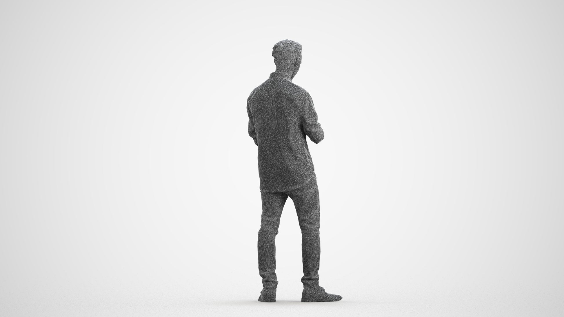 scanned 3D man casual standing, photogrammetry people for Enscape and V-Ray, wireframe front view