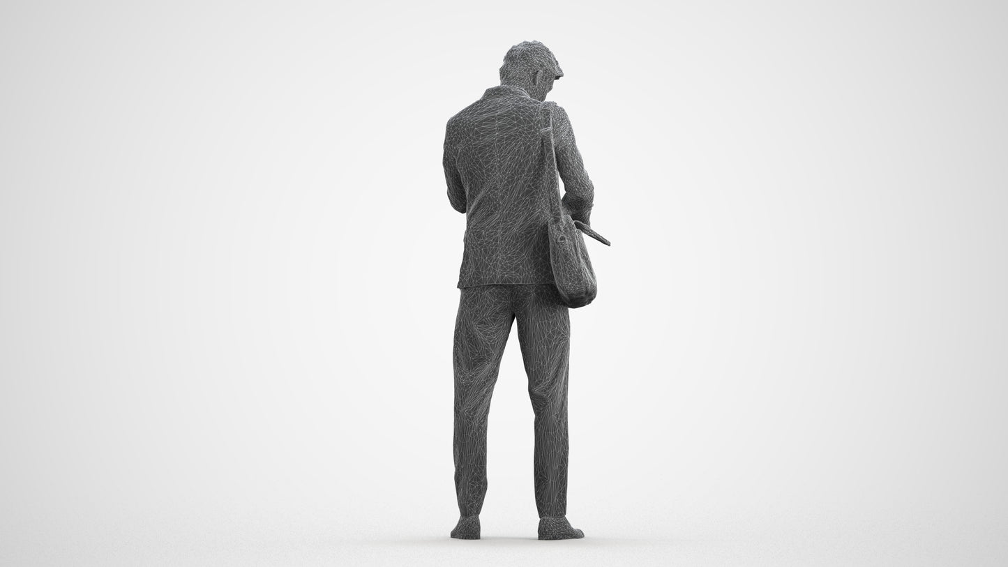3D human model man business, photogrammetry scanned person for archviz, wireframe front view