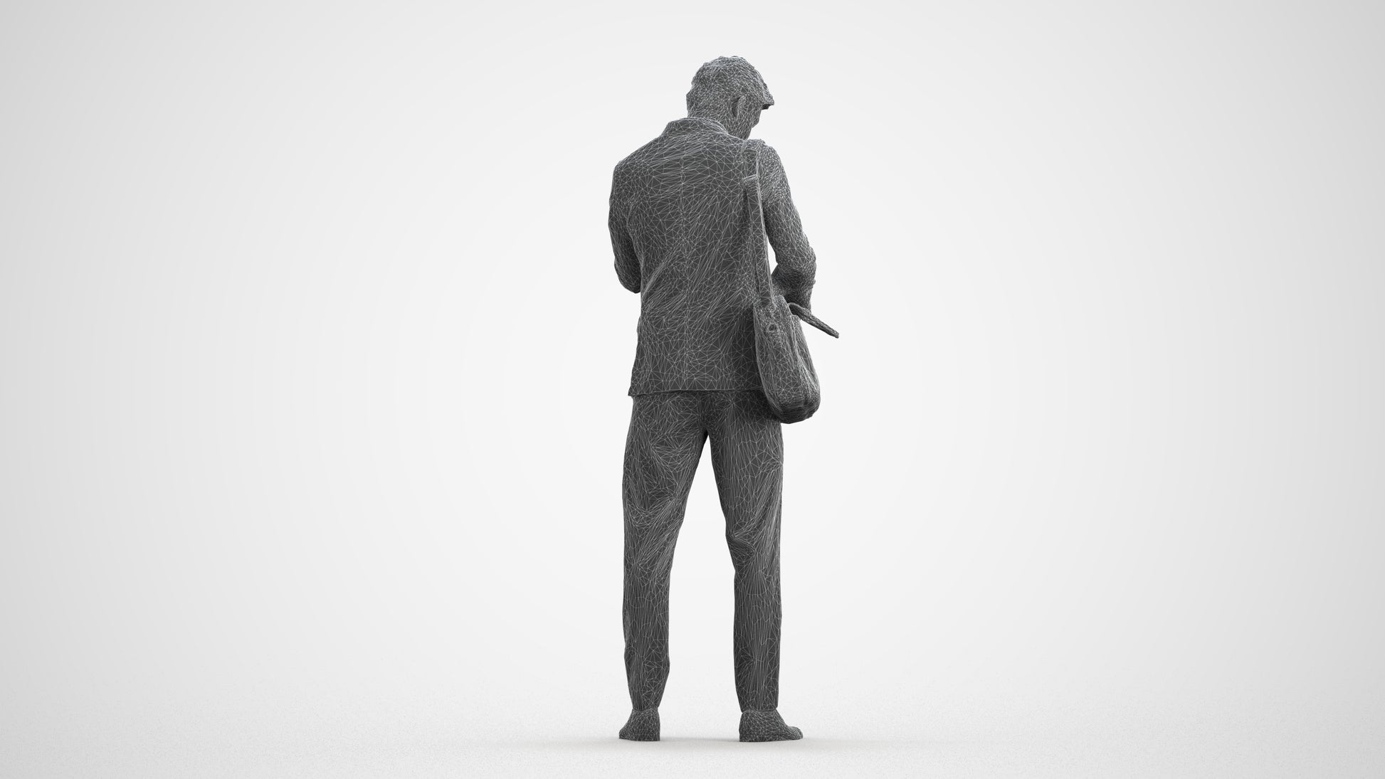 3D human model man business, photogrammetry scanned person for archviz, wireframe front view