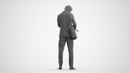 3D human model man business, photogrammetry scanned person for archviz, wireframe front view