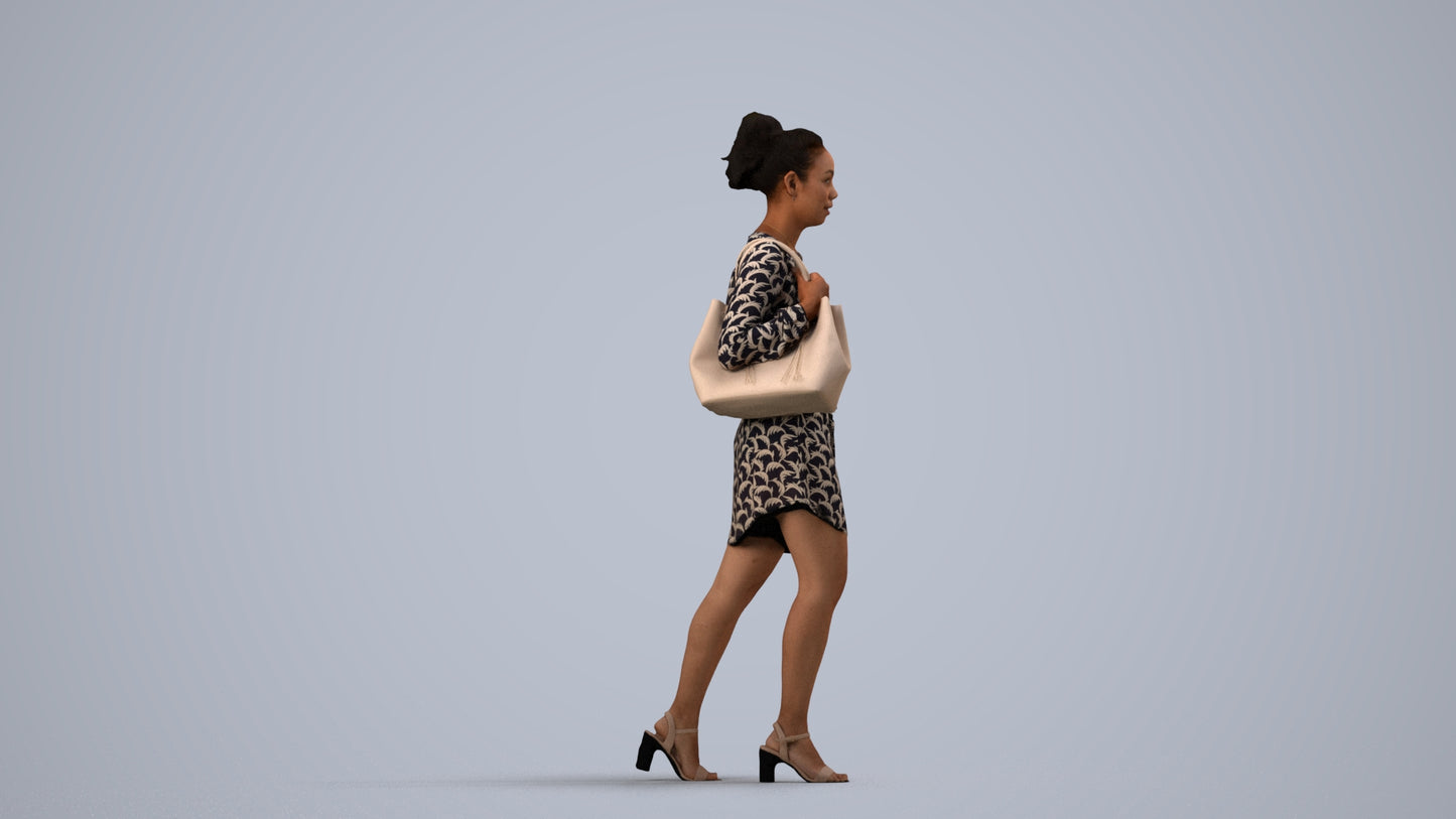 scanned 3D woman casual walking, photogrammetry people for Enscape and V-Ray, side view render
