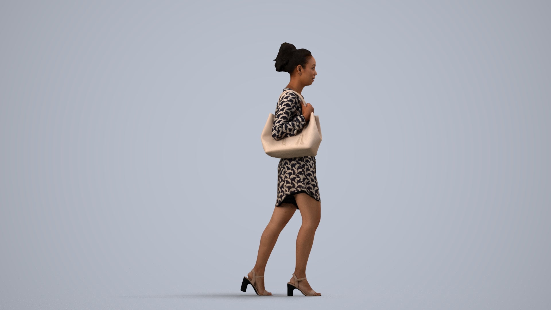 scanned 3D woman casual walking, photogrammetry people for Enscape and V-Ray, side view render