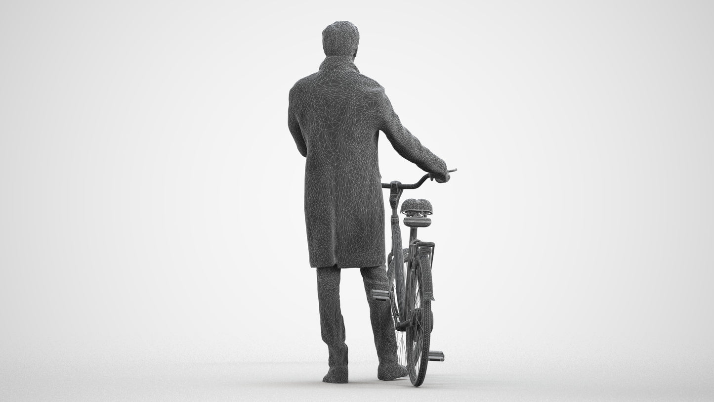 photogrammetry 3D man cycling, realistic human model archviz FBX, wireframe front view
