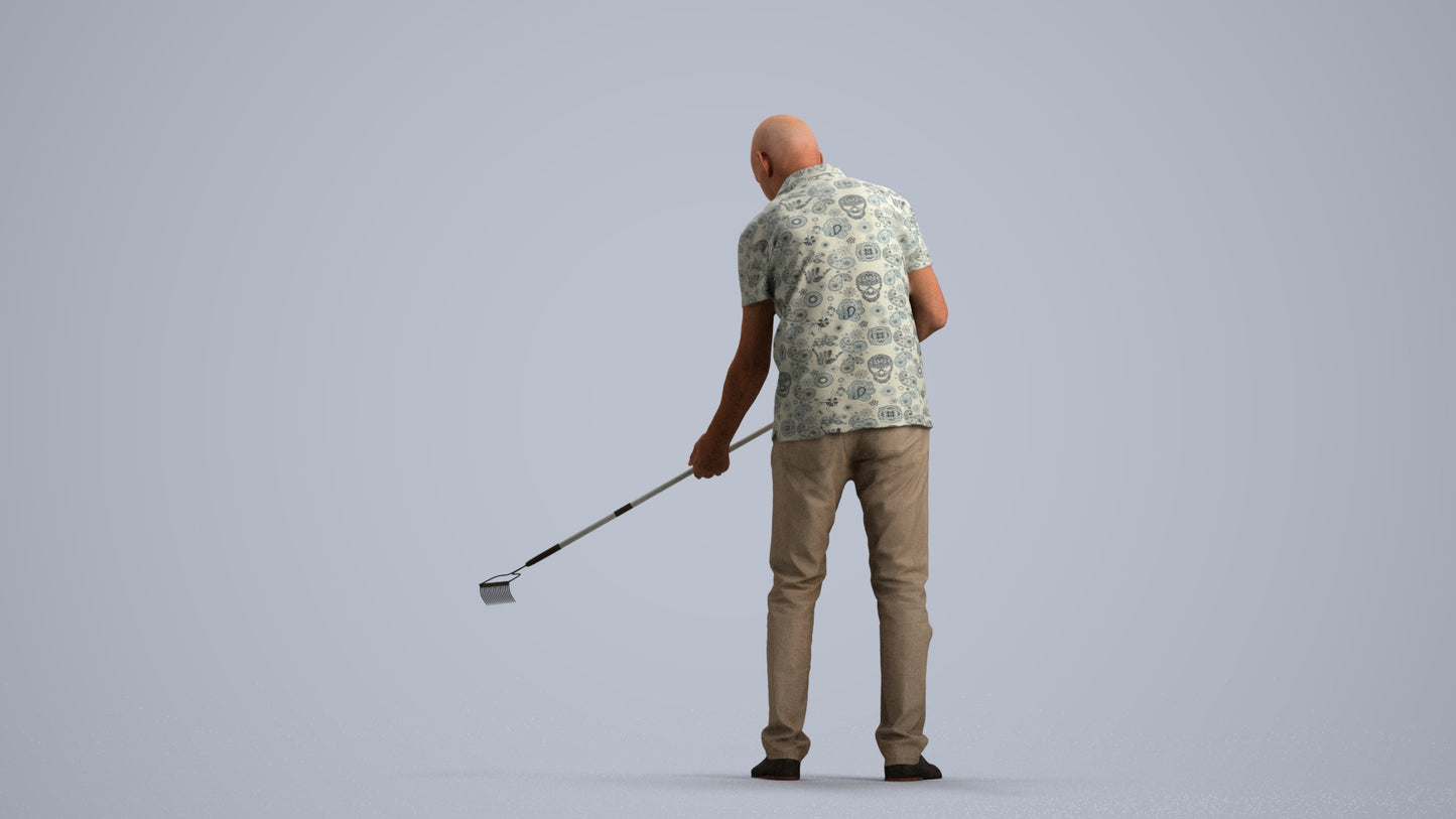 realistic 3D people senior man casual standing, render-ready for V-Ray and Corona, FBX OBJ, front view render