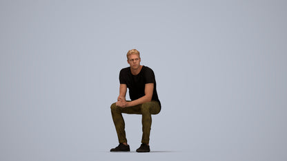 realistic 3D man casual sitting, scanned archviz people for Blender and 3ds Max, top-down view render