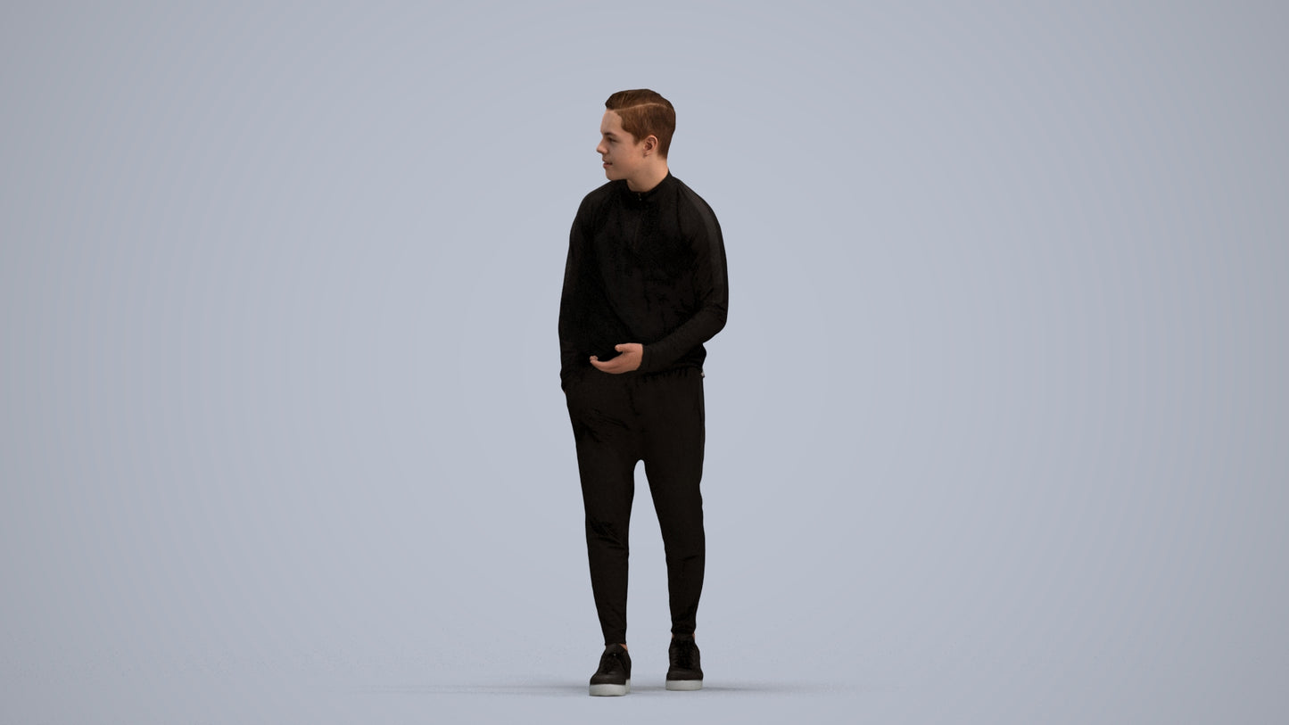 realistic 3D boy casual kids, scanned archviz people for Blender and 3ds Max, standing pose render