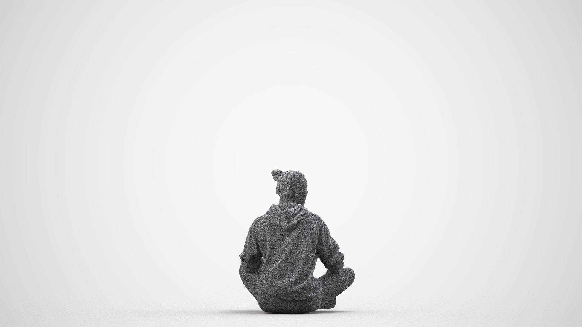 photogrammetry 3D woman casual sitting, realistic human model archviz FBX, wireframe side view
