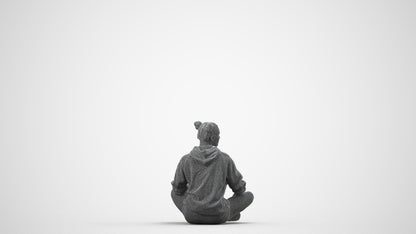 photogrammetry 3D woman casual sitting, realistic human model archviz FBX, wireframe side view