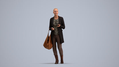3D scanned woman walking business, photorealistic archviz people for Enscape and SketchUp, standing pose render