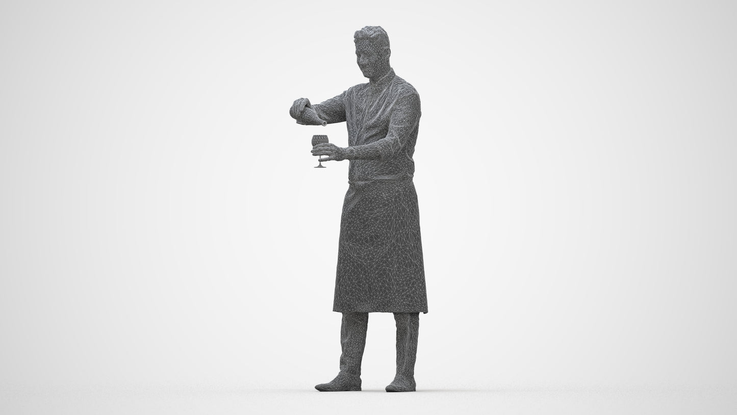 3D scanned man hospitality, photorealistic archviz people for Enscape and SketchUp, wireframe back view
