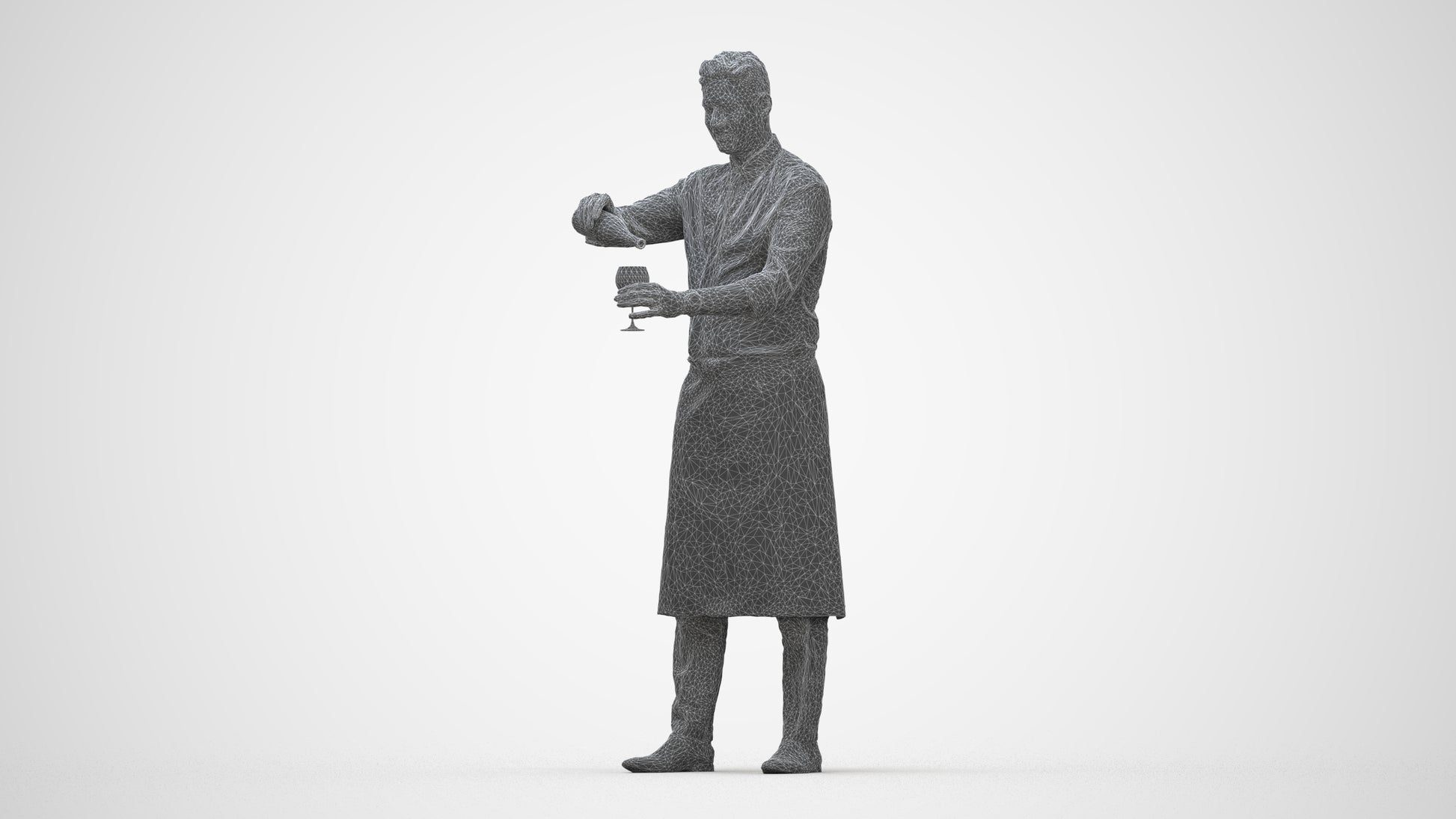 3D scanned man hospitality, photorealistic archviz people for Enscape and SketchUp, wireframe back view
