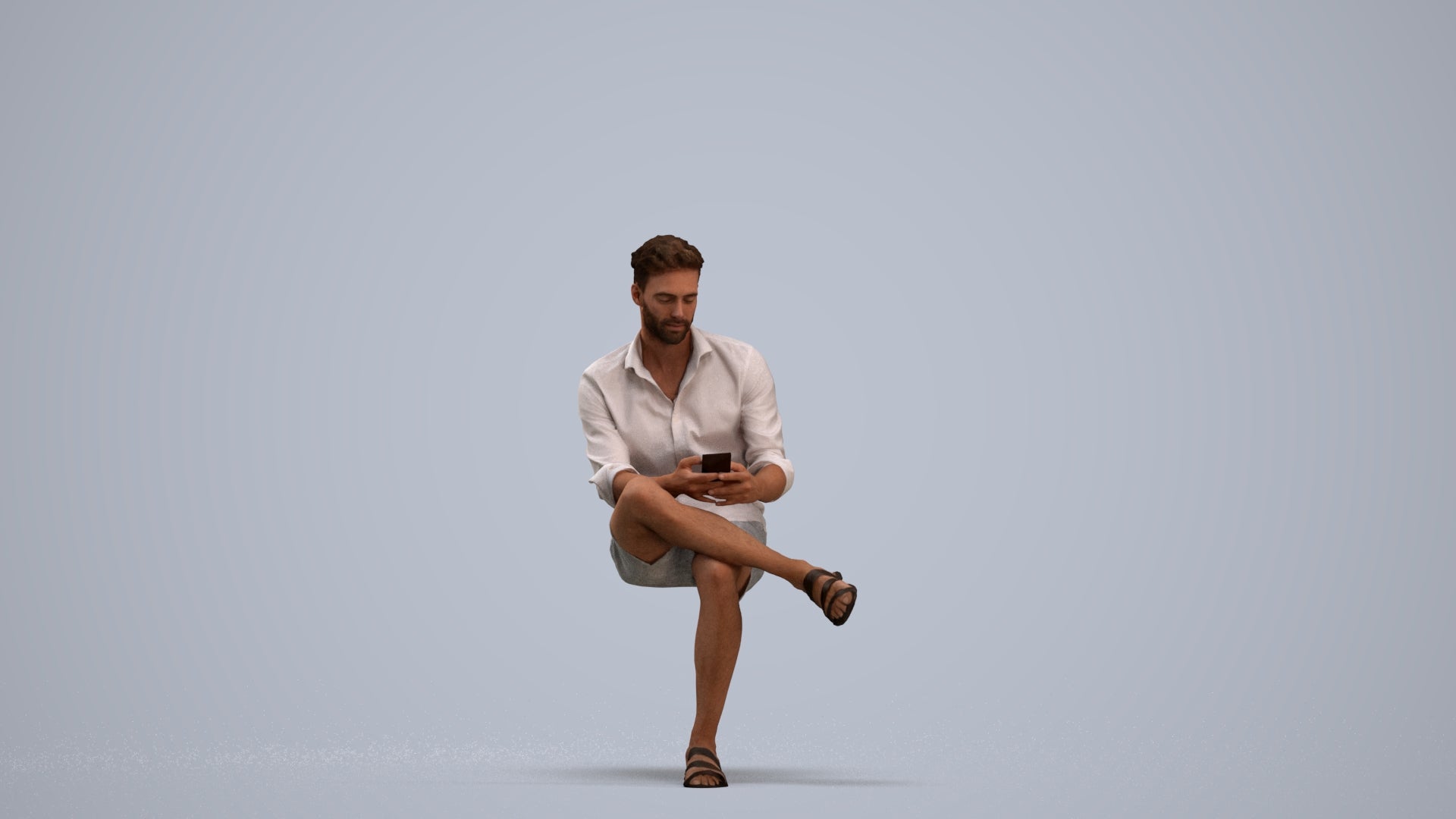 realistic 3D man casual sitting, scanned archviz people for Blender and 3ds Max, standing pose render