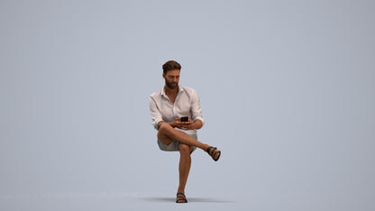 realistic 3D man casual sitting, scanned archviz people for Blender and 3ds Max, standing pose render