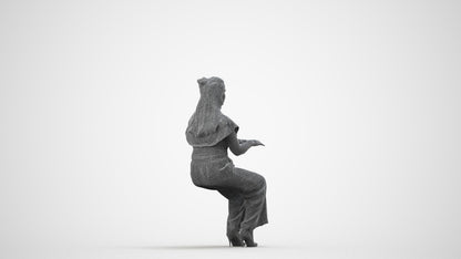 3D human model woman casual business, photogrammetry scanned person for archviz, wireframe side view