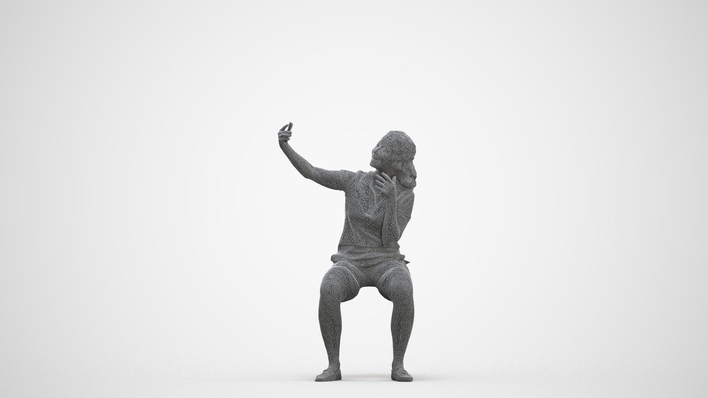 scanned 3D woman casual sitting, photogrammetry people for Enscape and V-Ray, three-quarter front view render