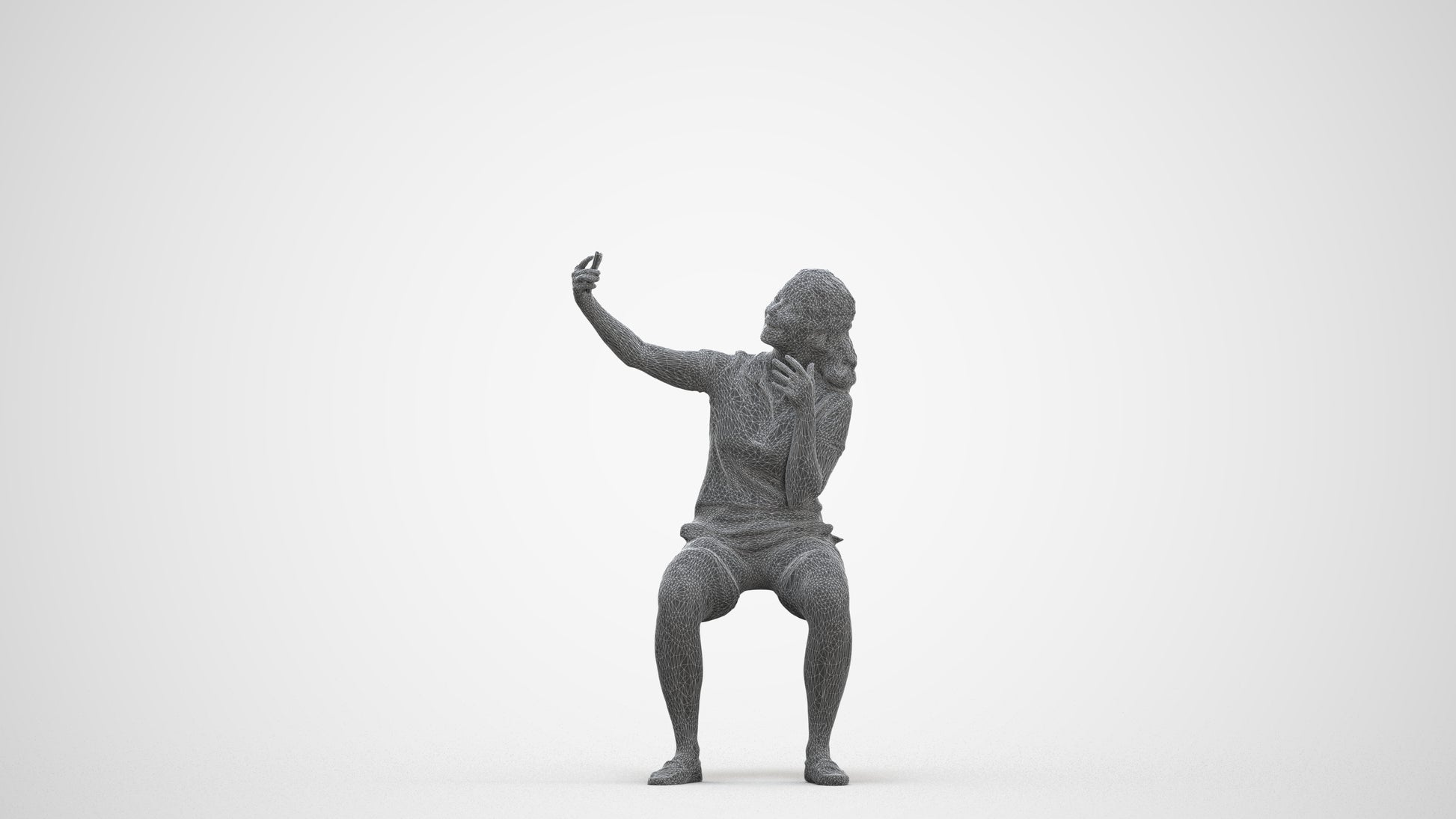 scanned 3D woman casual sitting, photogrammetry people for Enscape and V-Ray, three-quarter front view render
