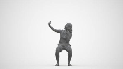 scanned 3D woman casual sitting, photogrammetry people for Enscape and V-Ray, three-quarter front view render
