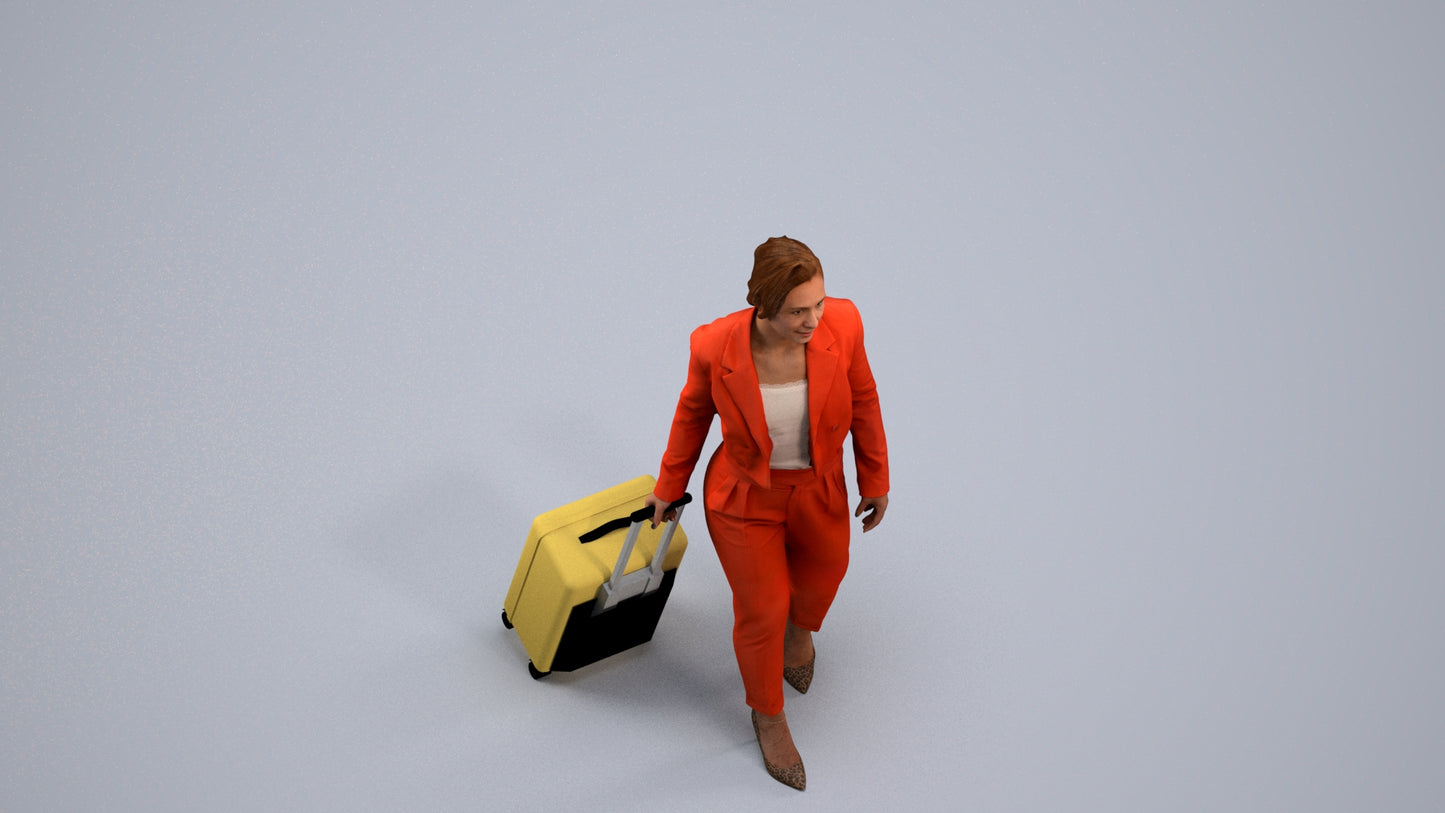 3D human model woman business, photogrammetry scanned person for archviz, back view render