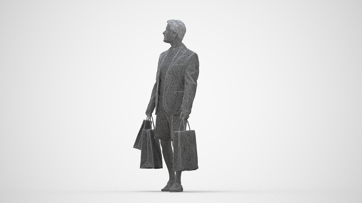 photogrammetry 3D man casual formal, realistic human model archviz FBX, wireframe back view