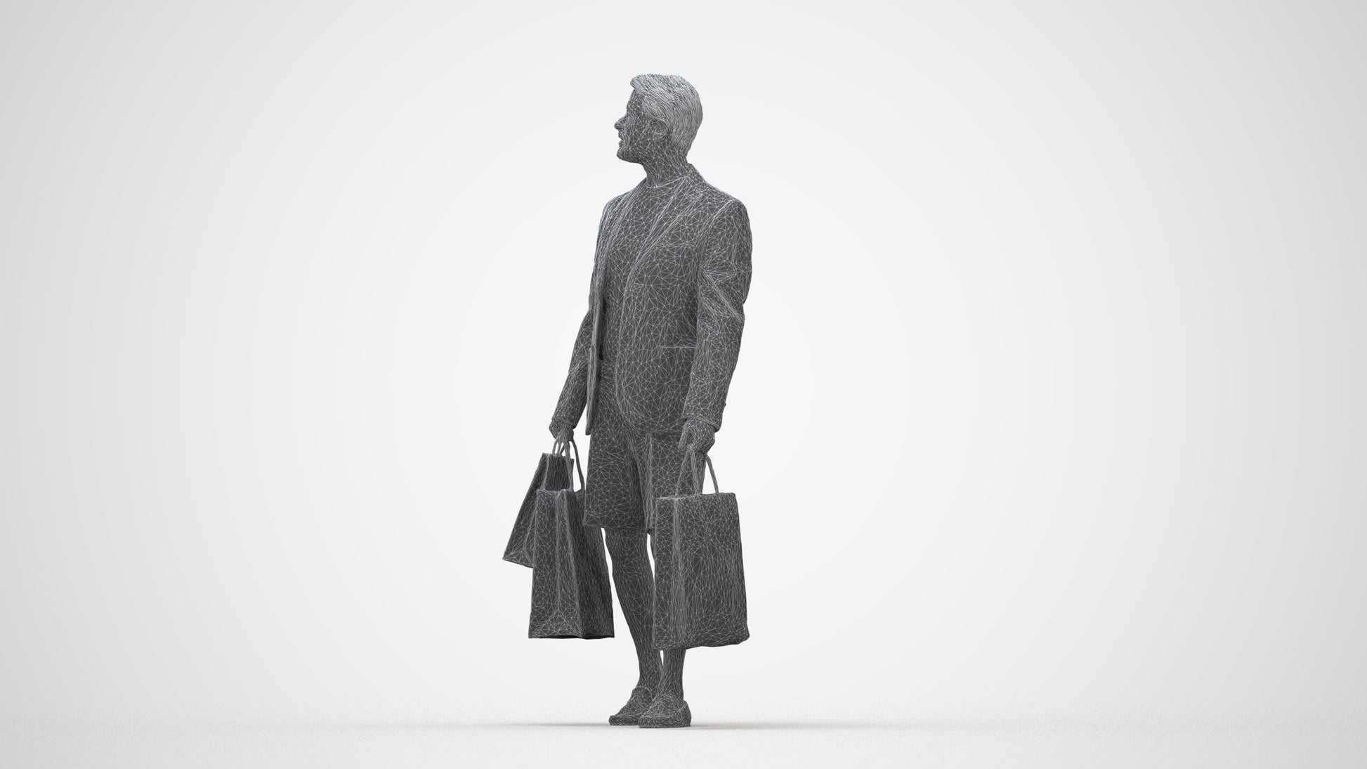 photogrammetry 3D man casual formal, realistic human model archviz FBX, wireframe back view
