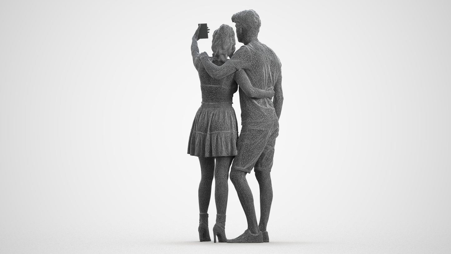 3D scanned woman couple casual, photorealistic archviz people for Enscape and SketchUp, wireframe front view