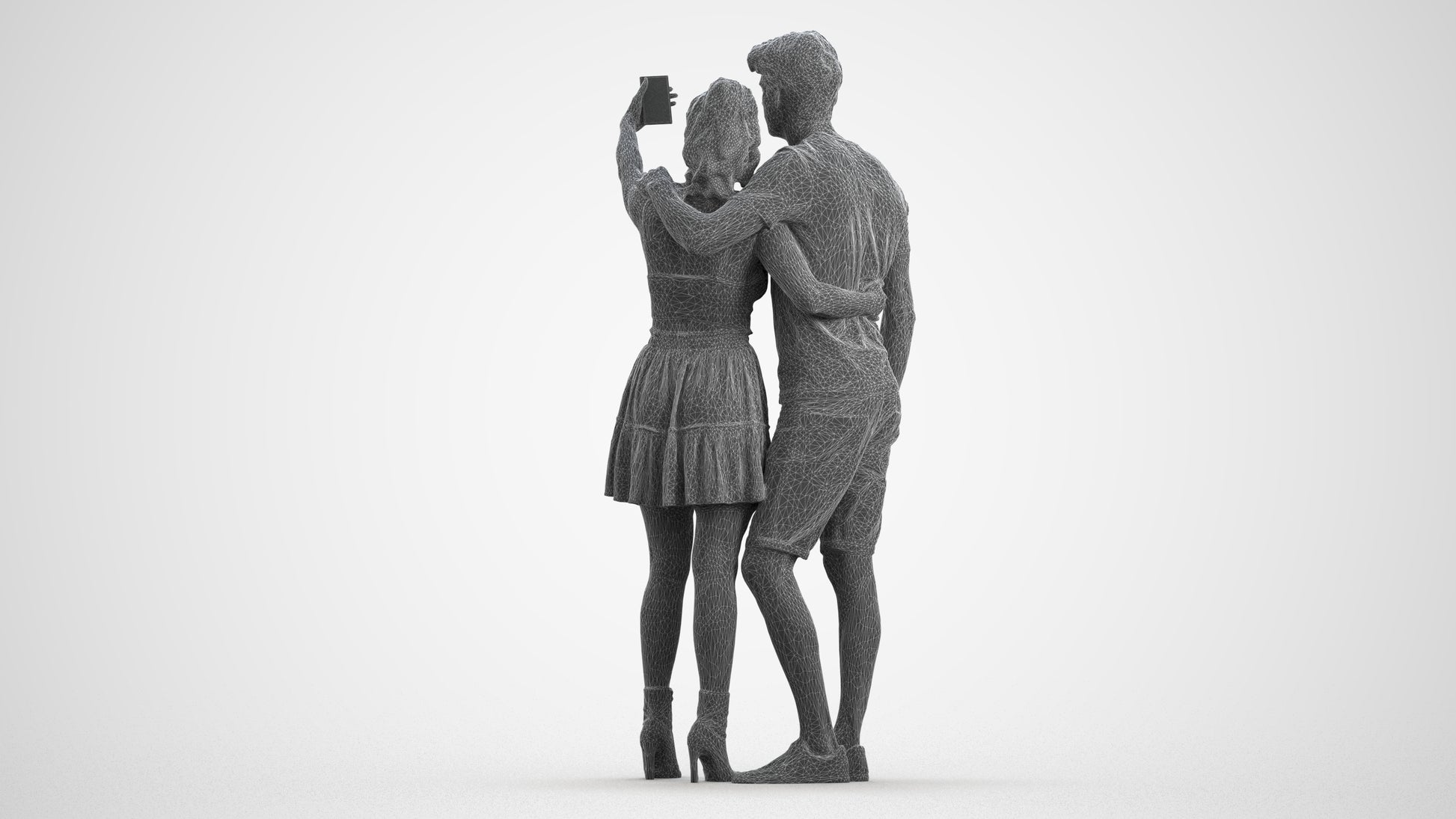 3D scanned woman couple casual, photorealistic archviz people for Enscape and SketchUp, wireframe front view