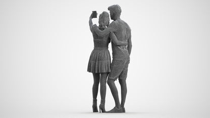 3D scanned woman couple casual, photorealistic archviz people for Enscape and SketchUp, wireframe front view