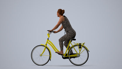 realistic 3D human woman casual cycling, archviz people FBX OBJ for Blender, three-quarter view render