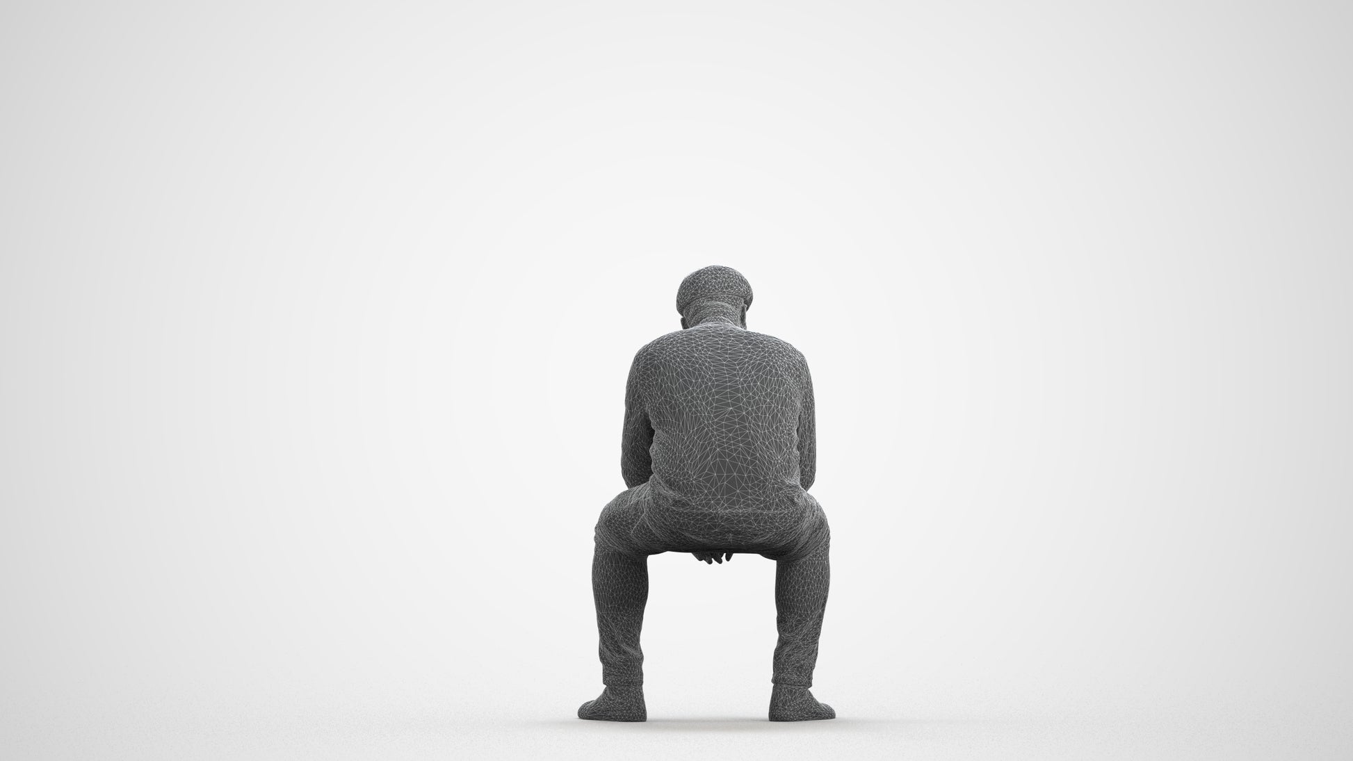 realistic 3D man casual sitting, scanned archviz people for Blender and 3ds Max, wireframe front view