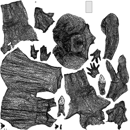 3D scanned woman standing casual, photorealistic archviz people for Enscape and SketchUp, wireframe top-down view