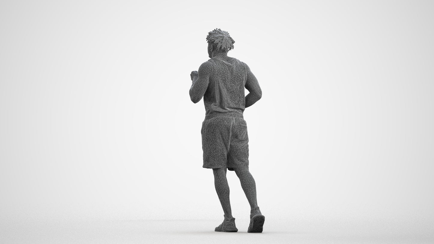 3D people model man sport, scanned human for 3ds Max rendering, wireframe front view