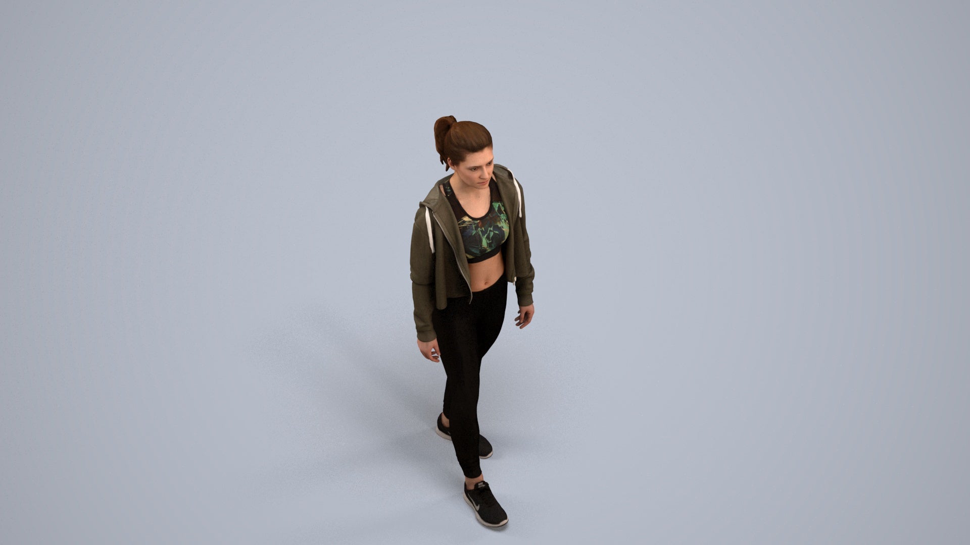realistic 3D people woman sport, render-ready for V-Ray and Corona, FBX OBJ, back view render