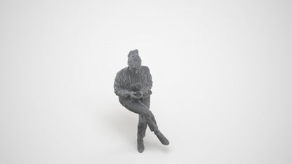 3D people model woman business sitting, scanned human for 3ds Max rendering, wireframe three-quarter view