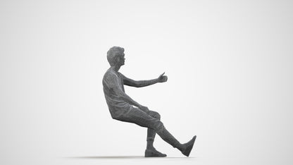 3D people model man casual sitting, scanned human for 3ds Max rendering, wireframe side view