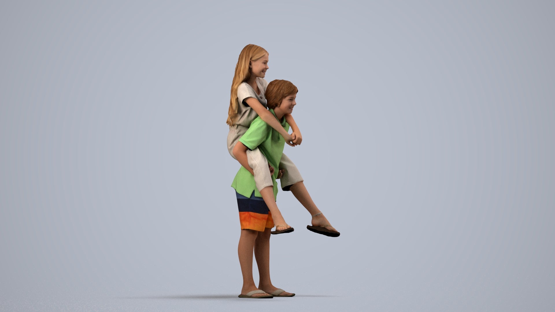 photogrammetry 3D girl kids, realistic human model archviz FBX, side view render
