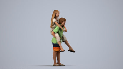 photogrammetry 3D girl kids, realistic human model archviz FBX, side view render