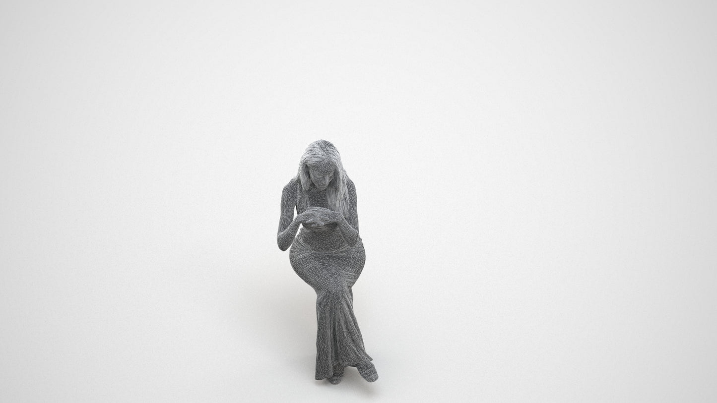 scanned 3D woman business formal, photogrammetry people for Enscape and V-Ray, wireframe three-quarter view