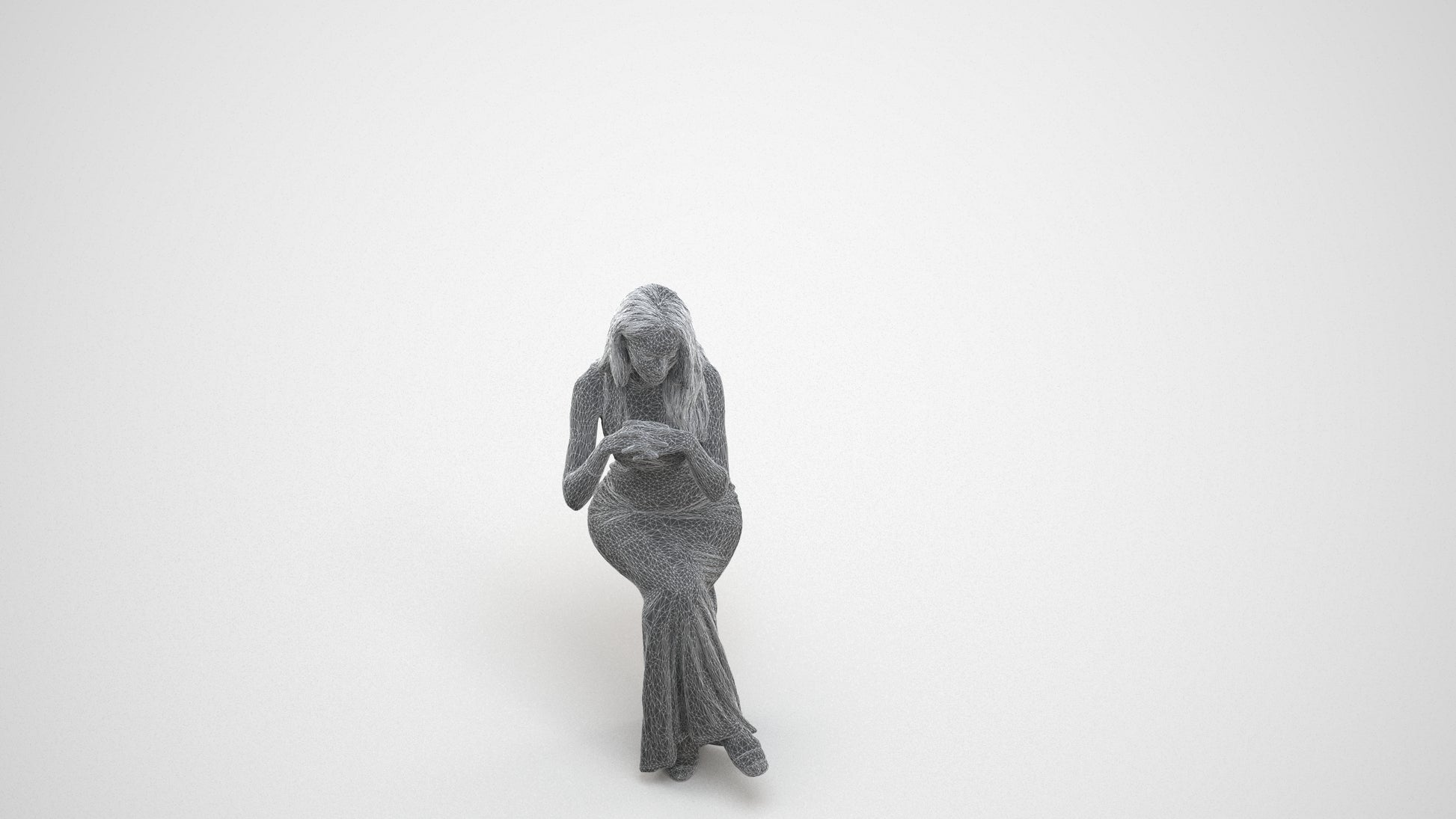 scanned 3D woman business formal, photogrammetry people for Enscape and V-Ray, wireframe three-quarter view