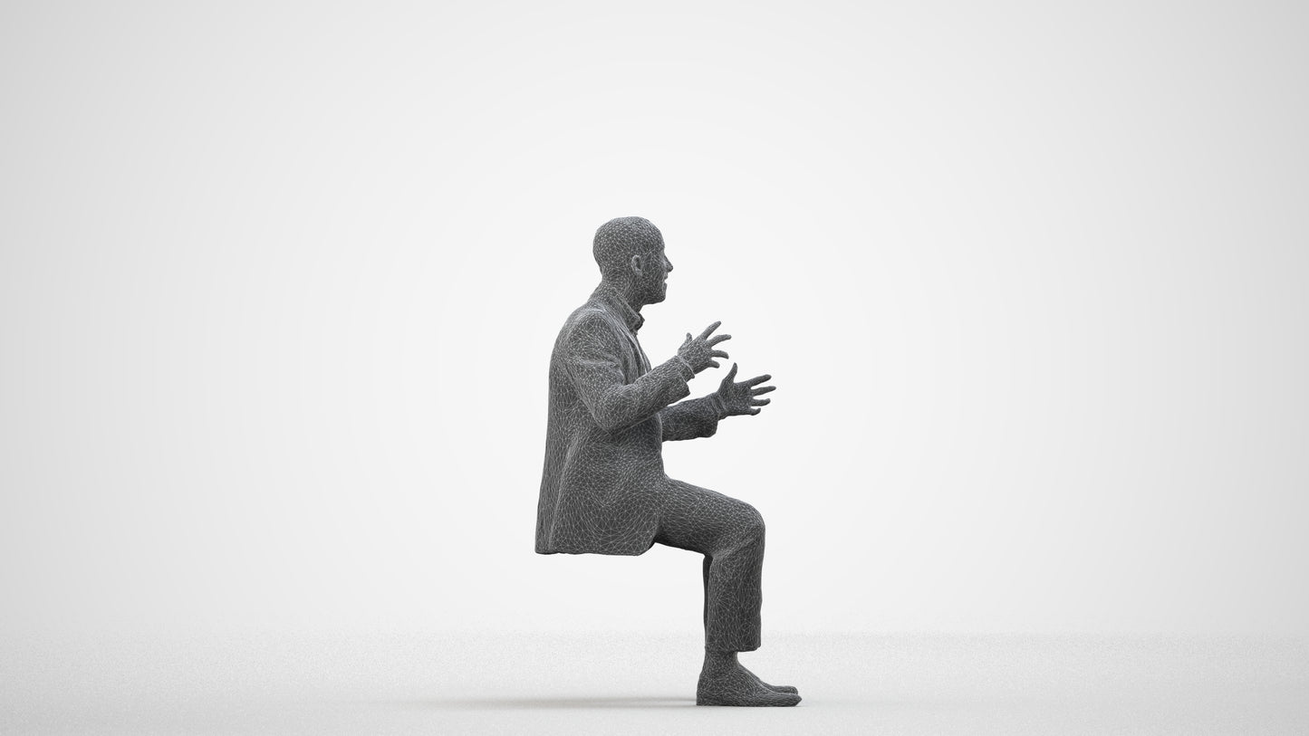 3D scanned man business, photorealistic archviz people for Enscape and SketchUp, wireframe side view