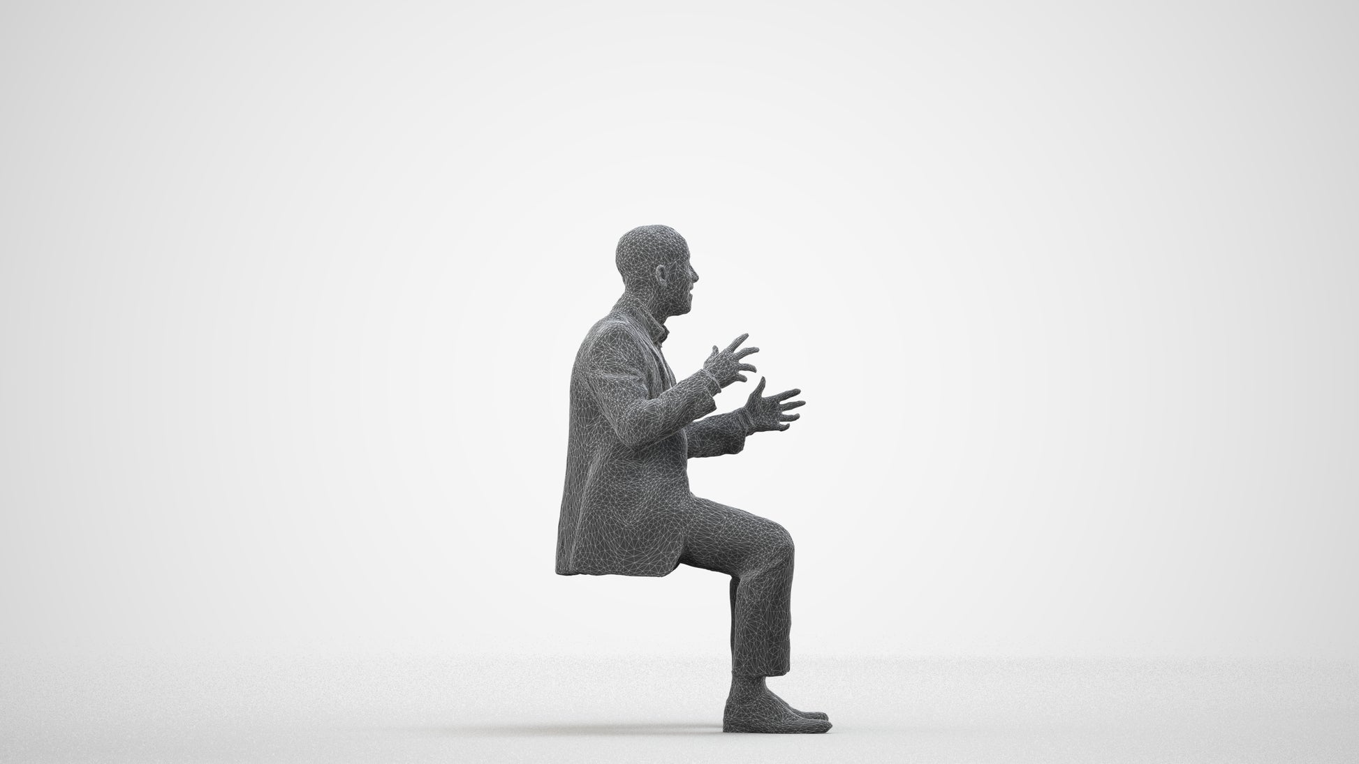 3D scanned man business, photorealistic archviz people for Enscape and SketchUp, wireframe side view
