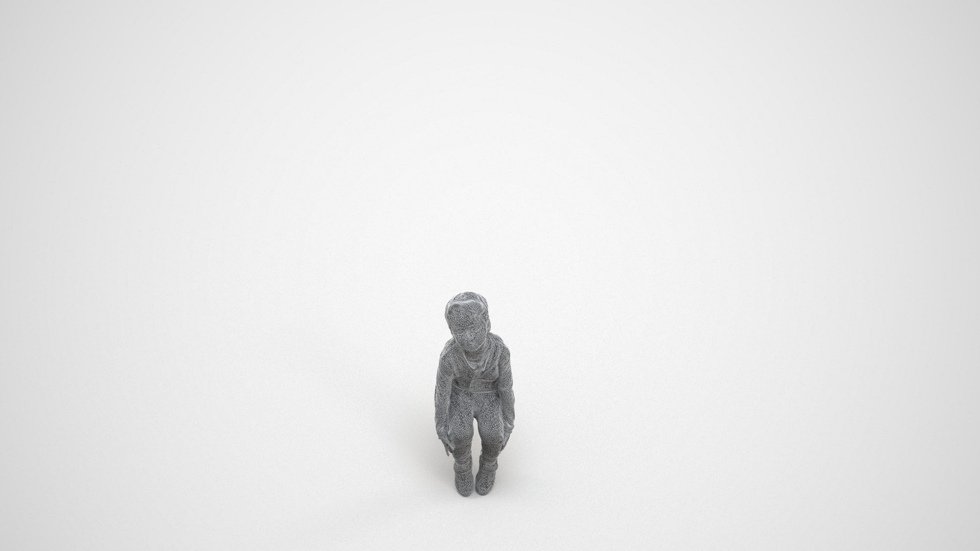 3D human model boy casual kids, photogrammetry scanned person for archviz, wireframe three-quarter view