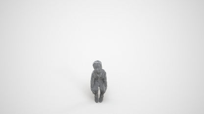 3D human model boy casual kids, photogrammetry scanned person for archviz, wireframe three-quarter view