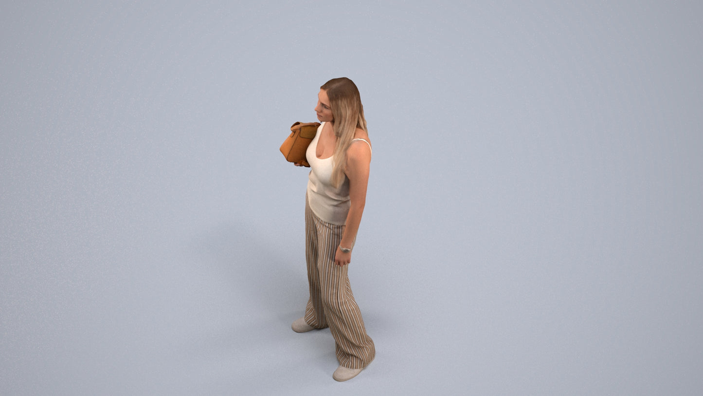 realistic 3D woman casual standing, scanned archviz people for Blender and 3ds Max, back view render