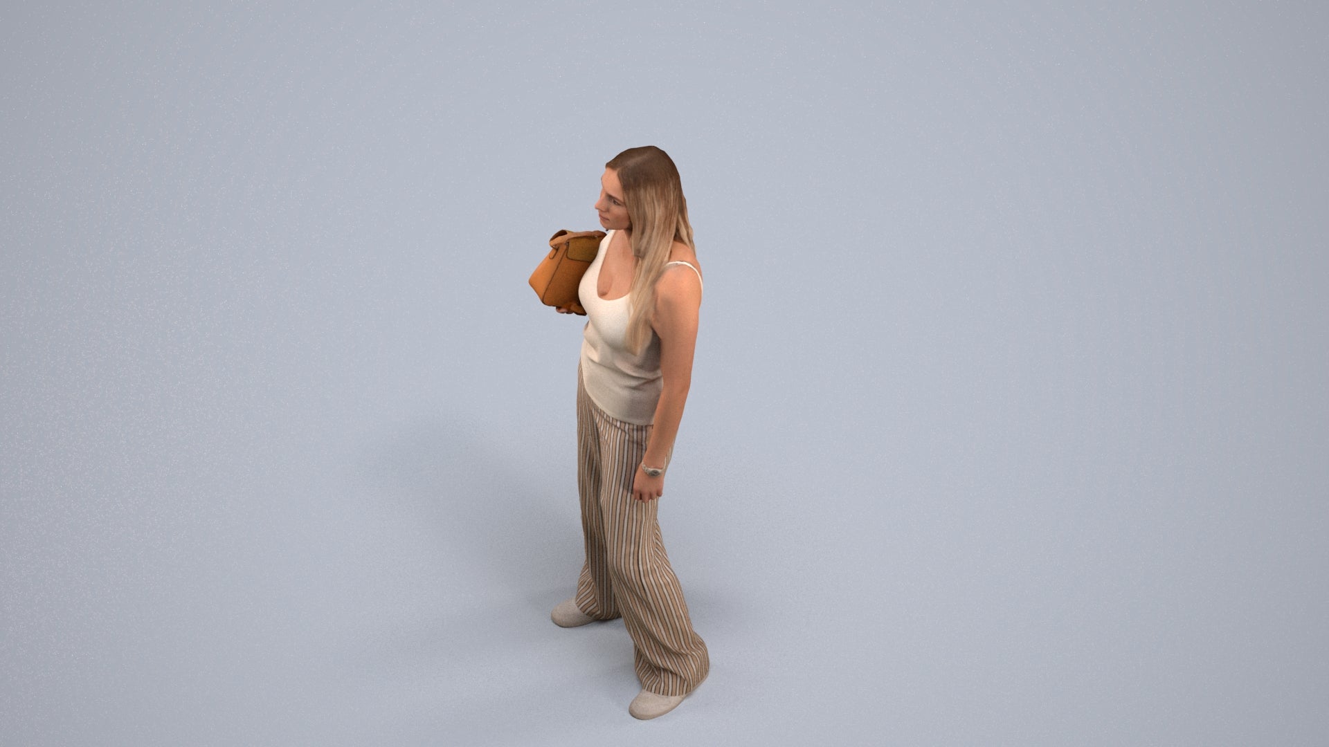 realistic 3D woman casual standing, scanned archviz people for Blender and 3ds Max, back view render