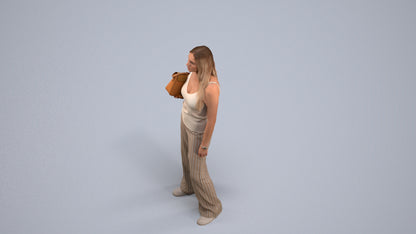 realistic 3D woman casual standing, scanned archviz people for Blender and 3ds Max, back view render