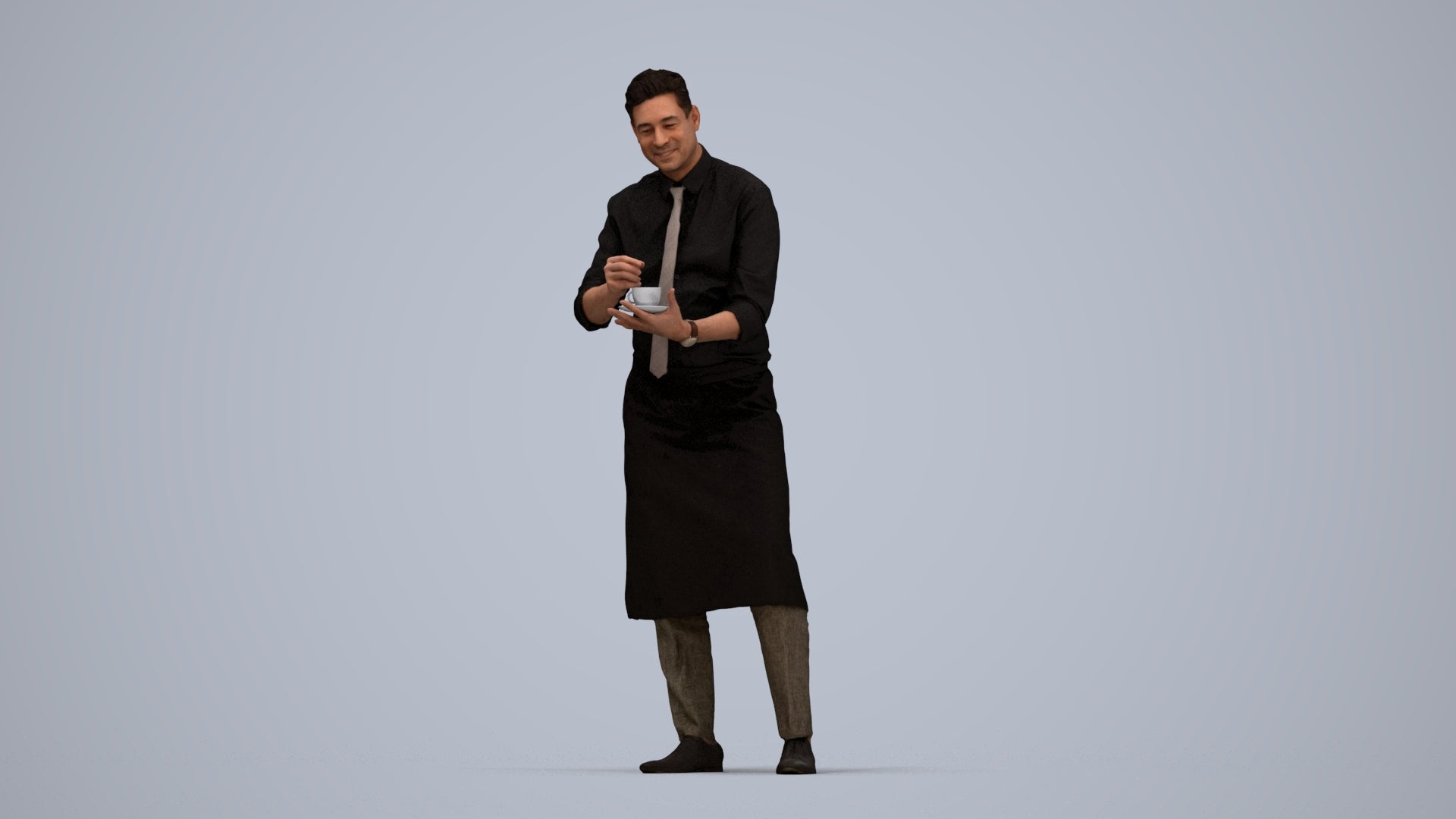 photogrammetry 3D man hospitality, realistic human model archviz FBX, top-down view render