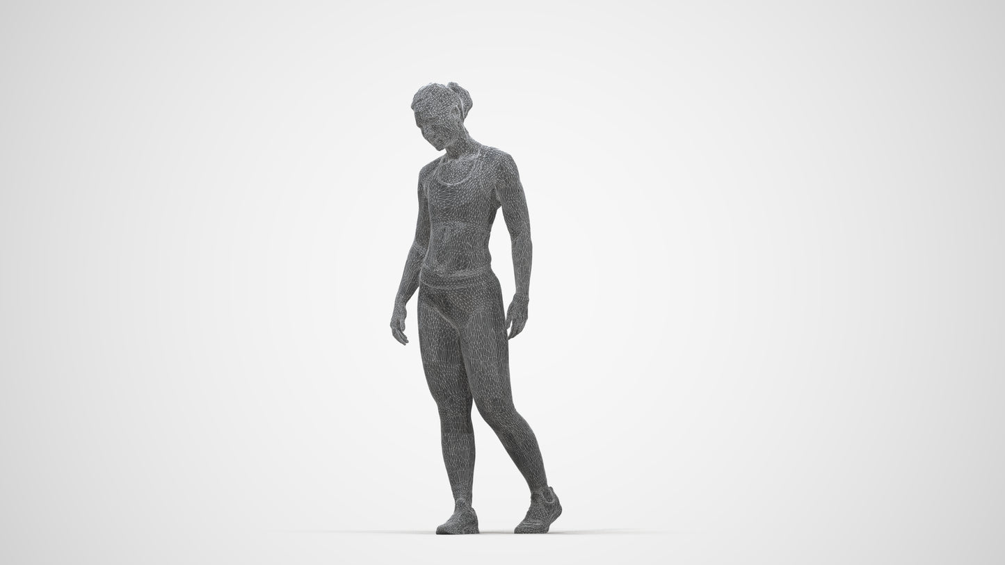 3D people model woman sport, scanned human for 3ds Max rendering, wireframe back view
