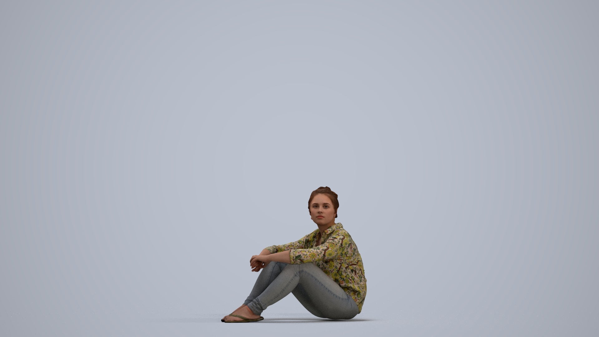 photogrammetry 3D woman casual sitting, realistic human model archviz FBX, standing pose render