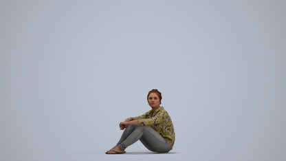 photogrammetry 3D woman casual sitting, realistic human model archviz FBX, standing pose render
