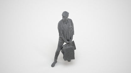 realistic 3D human woman casual shopping, archviz people FBX OBJ for Blender, wireframe three-quarter view